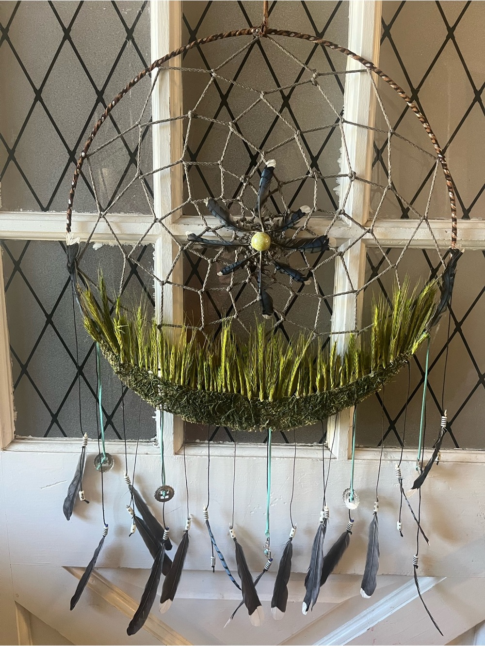 Handcrafted Green and Black Dreamcatcher Wall Hanging